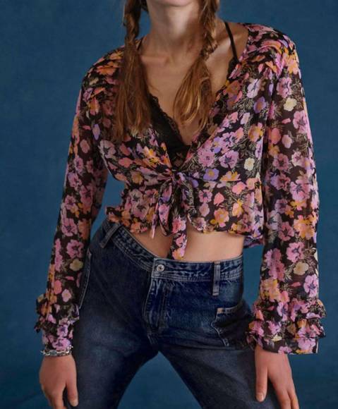 NEW FREE PEOPLE maybel blouse in black combo - Picture 5 of 5